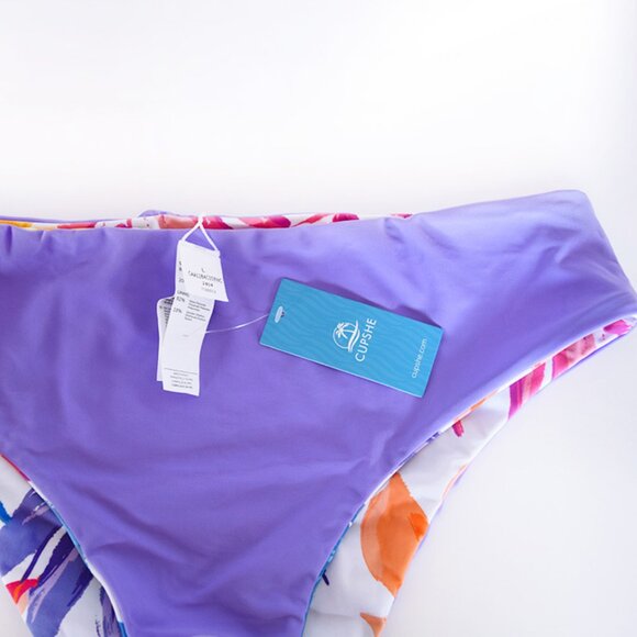 "5/$35" Escaping Reversible Tropical Bikini Mid-Rise Bottoms Size L - Picture 9 of 12
